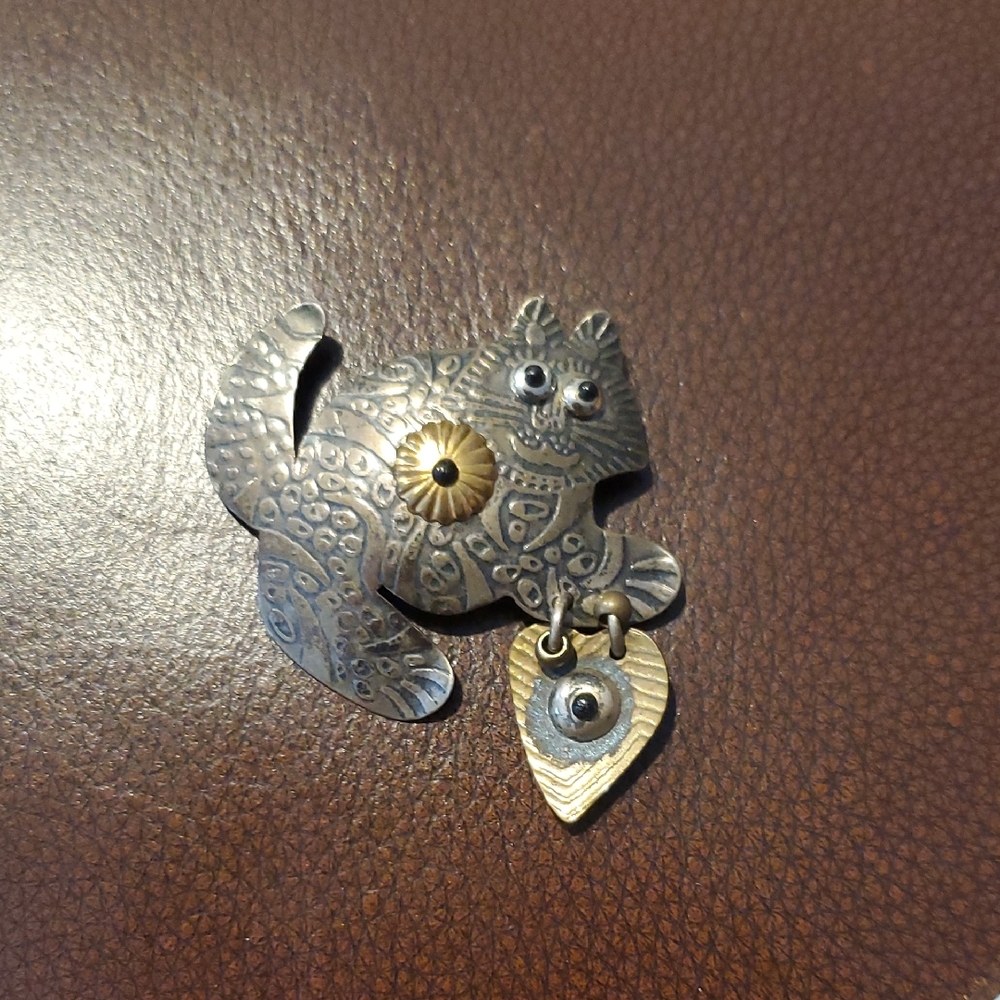 Jane Millodot Cat Ornament Pendant in Antique Silver and Brass